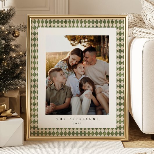 Green Plaid Custom Familie Foto Kerst Poster