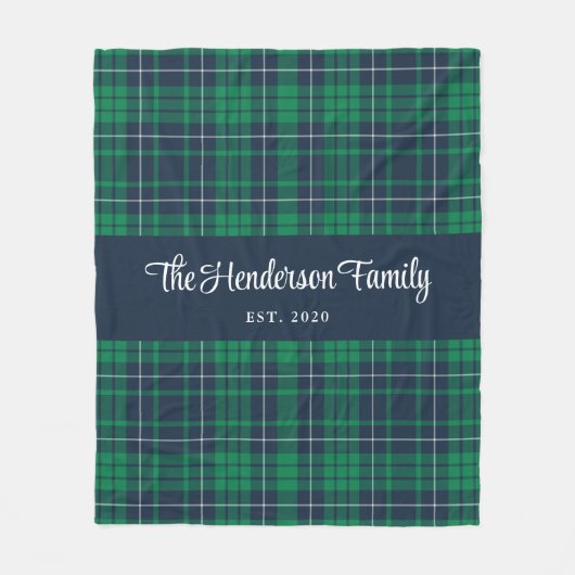 Green Plaid Custom Familienaam Fleece Deken (Voorkant)
