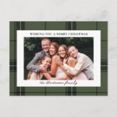 Green Plaid Custom Horizontal Photo Christmas Feestdagenkaart (Voorkant)
