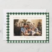 Green Plaid Custom Photo Christmas Holiday Kaart (Voorkant)