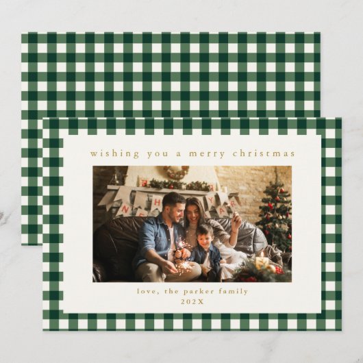 Green Plaid Custom Photo Christmas Holiday Kaart (Voorkant / Achterkant)