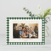 Green Plaid Custom Photo Christmas Holiday Kaart (Staand voorkant)