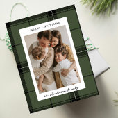 Green Plaid Custom Vertical Photo Christmas Feestdagenkaart