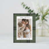 Green Plaid Custom Vertical Photo Christmas Feestdagenkaart (Staand voorkant)