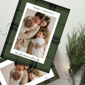 Green Plaid Elegant Custom Two  Photo Christmas  Feestdagenkaart