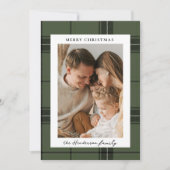 Green Plaid Elegant Custom Two  Photo Christmas  Feestdagenkaart (Voorkant)