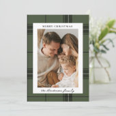 Green Plaid Elegant Custom Two  Photo Christmas  Feestdagenkaart (Staand voorkant)
