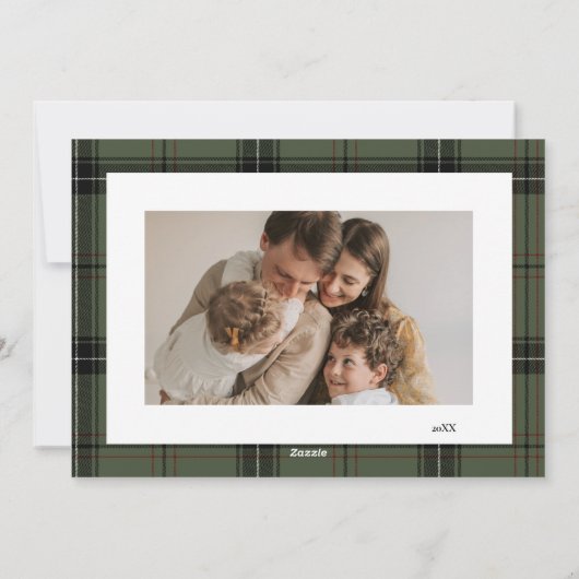 Green Plaid Elegant Custom Two  Photo Christmas  Feestdagenkaart (Achterkant)