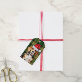 Green Plaid en Beagle Hondenliefhebber Kerst Cadeaulabel