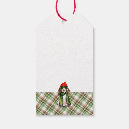 Green Plaid en Cocker Spaniel Hondenkerst Cadeaulabel (Achterkant)