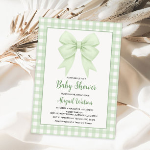 Green Plaid en Green Bow Baby shower Kaart