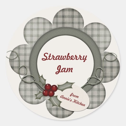 Green Plaid en Holly Ronde Sticker (Voorkant)
