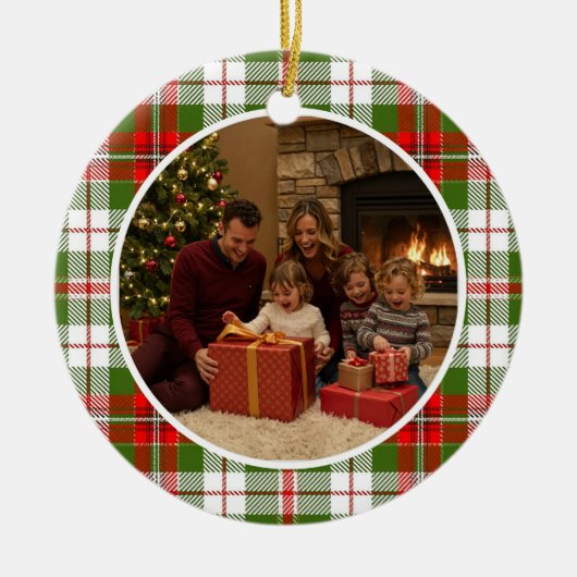 Green Plaid Family Christmas Keramisch Ornament (Voorkant)