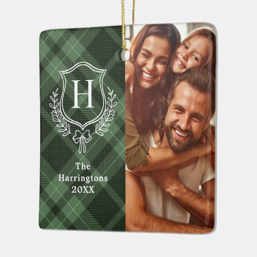 Green Plaid Family Crest Foto van Kerstmis Keramisch Ornament (Links)