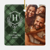 Green Plaid Family Crest Foto van Kerstmis Keramisch Ornament (Achterkant)