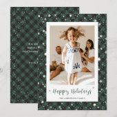 Green Plaid Foto Happy Holiday Kaart (Voorkant / Achterkant)