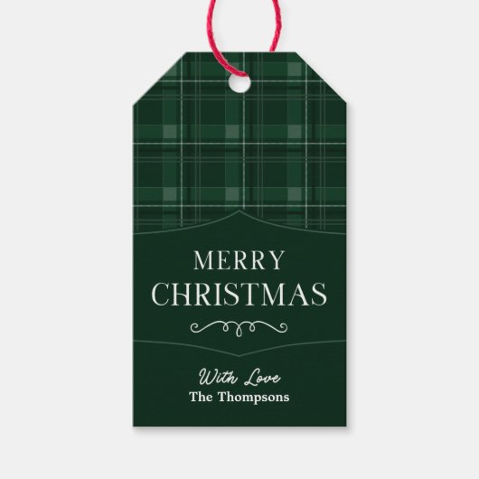 Green Plaid Gepersonaliseerde Merry Christmas Gift Cadeaulabel (Voorkant)
