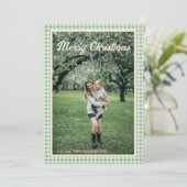  Green Plaid Gingham rustieke foto kerst Feestdagenkaart (Staand voorkant)