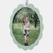Green Plaid Gingham rustieke foto kerst Ornament Kaart (Links)