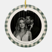 Green Plaid Gingham Wedding Photo Holiday Keepsake Keramisch Ornament (Achterkant)