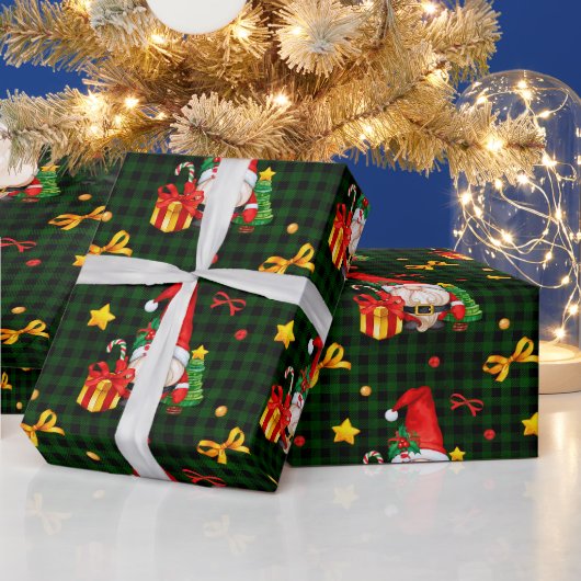 Green Plaid Gnome Santa Cadeaupapier (Feestdagen)