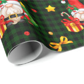 Green Plaid Gnome Santa Cadeaupapier (Rol Hoek)