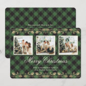 Green Plaid Gold Holly Foto Vrolijke Kerst Kaart (Voorkant / Achterkant)