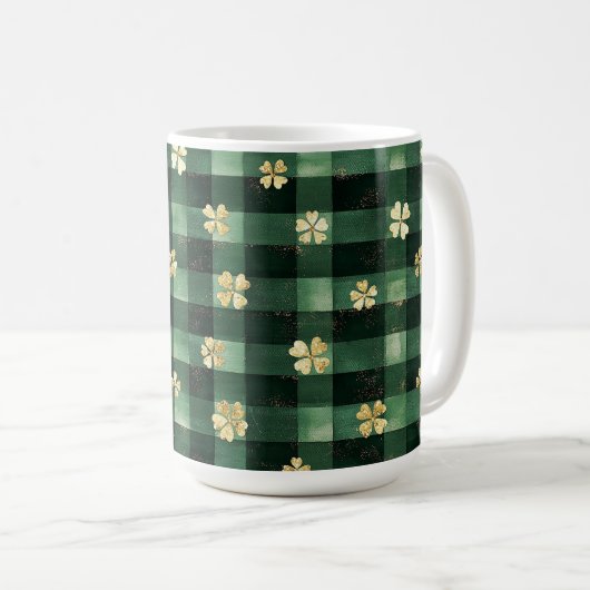Green Plaid Gold Shamrocks St. Patrick's Day   Koffiemok (Voorkant rechts)