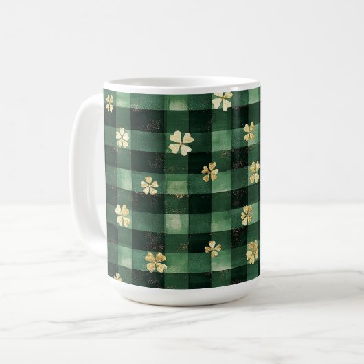 Green Plaid Gold Shamrocks St. Patrick's Day Koffiemok (Voorkant links)