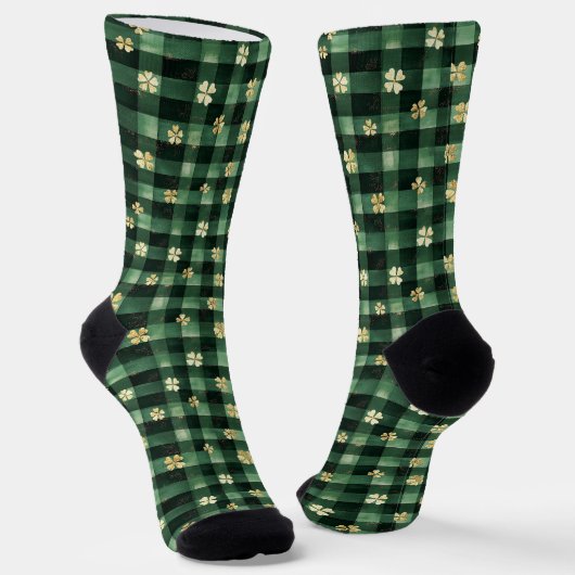 Green Plaid Gold Shamrocks St. Patrick's Day Sokken (Gebogen)