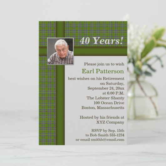 Green Plaid, Grijs en Bruin Uitnodiging van het Pe (Staand voorkant)