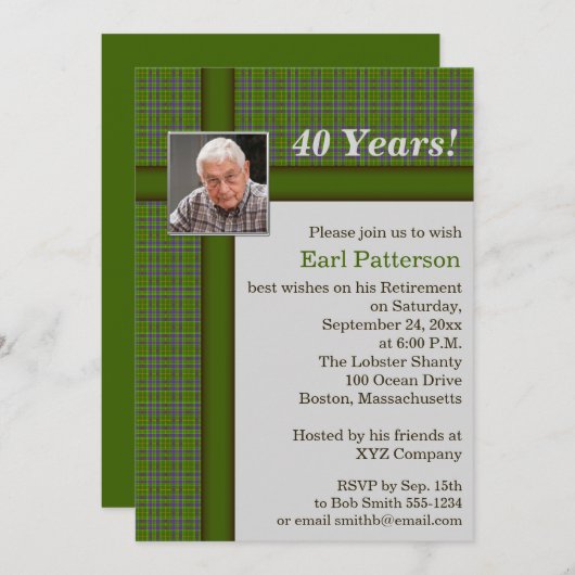 Green Plaid, Grijs en Bruin Uitnodiging van het Pe (Voorkant / Achterkant)