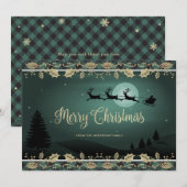 Green Plaid Holly Snowflake Santa Vrolijk Kerstfee Feestdagenkaart (Voorkant / Achterkant)