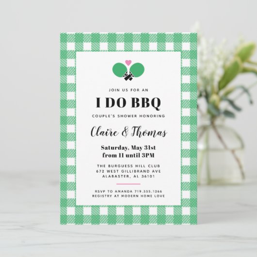 Green Plaid I Do BBQ Ping Pong Uitnodiging (Staand voorkant)