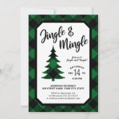 Green Plaid Jingle en Mingle Holiday Party Kaart (Voorkant)