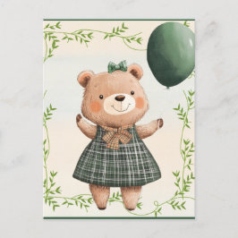 Green Plaid Jurk Beer met Hair Bow Briefkaart