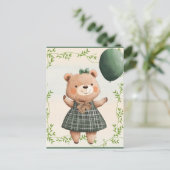 Green Plaid Jurk Beer met Hair Bow Briefkaart (Staand voorkant)