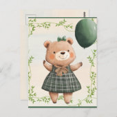 Green Plaid Jurk Beer met Hair Bow Briefkaart (Voorkant / Achterkant)