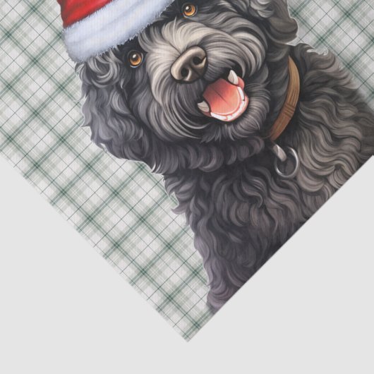 Green Plaid Kerst Barbet Hond Vakantie Tissuepapier (Detail)