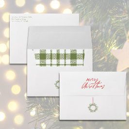 Green Plaid Merry Christmas Hand getrokken krans Envelop