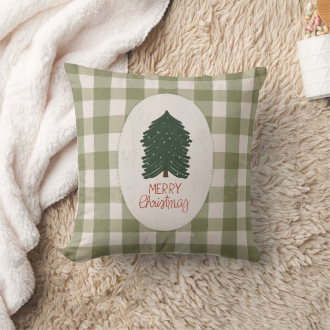Green Plaid Merry Christmas, Rustic Farmhouse Kussen (Deken)