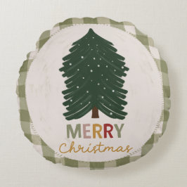 Green Plaid Merry Christmas, Rustic Farmhouse Rond Kussen