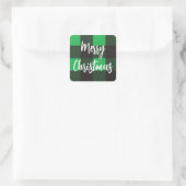 Green plaid Merry kerst Vierkante Sticker (Tas)