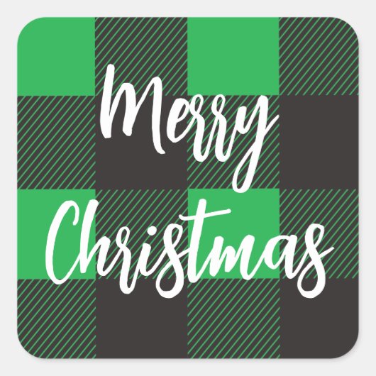 Green plaid Merry kerst Vierkante Sticker (Voorkant)