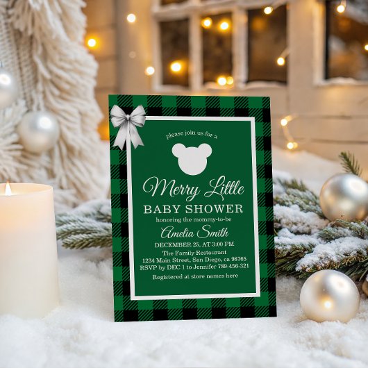 Green Plaid Merry Little Baby Shower Invitation Kaart