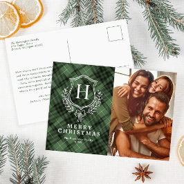 Green Plaid Monogram Foto Kerstmis Feestdagenkaart