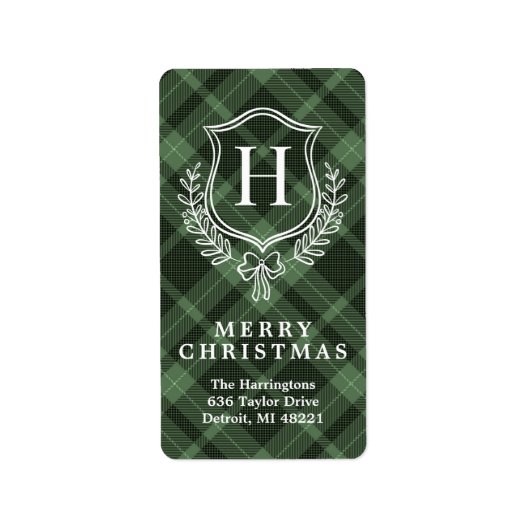 Green Plaid Monogram Kerstretouradres Etiket (Voorkant)
