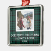Green Plaid Our First Christmas Metalen Ornament (Links)