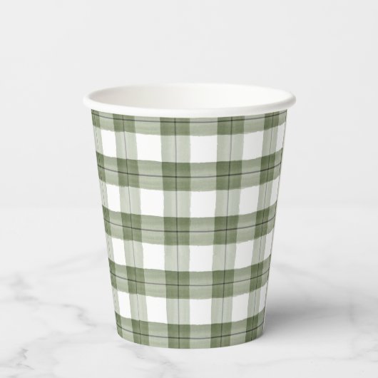 Green Plaid Paper Party Cup Papieren Bekers (Achterkant)