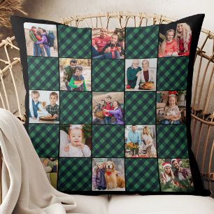 Green Plaid Patchwork Gepersonaliseerde Fotocollag Kussen